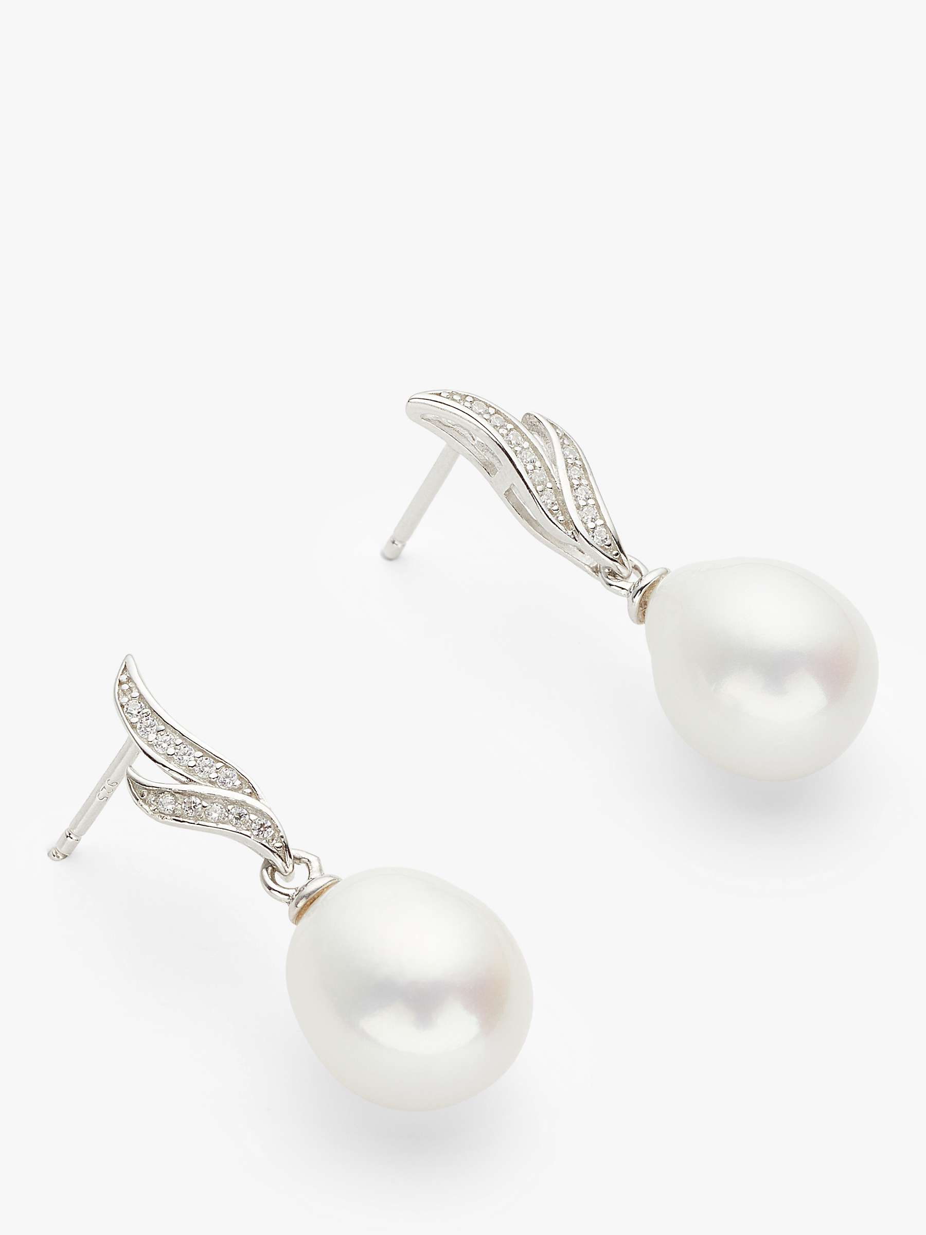 Buy Lido Cubic Zirconia Freshwater Pearl Double Leaf Stud Earrings, White/Silver Online at johnlewis.com