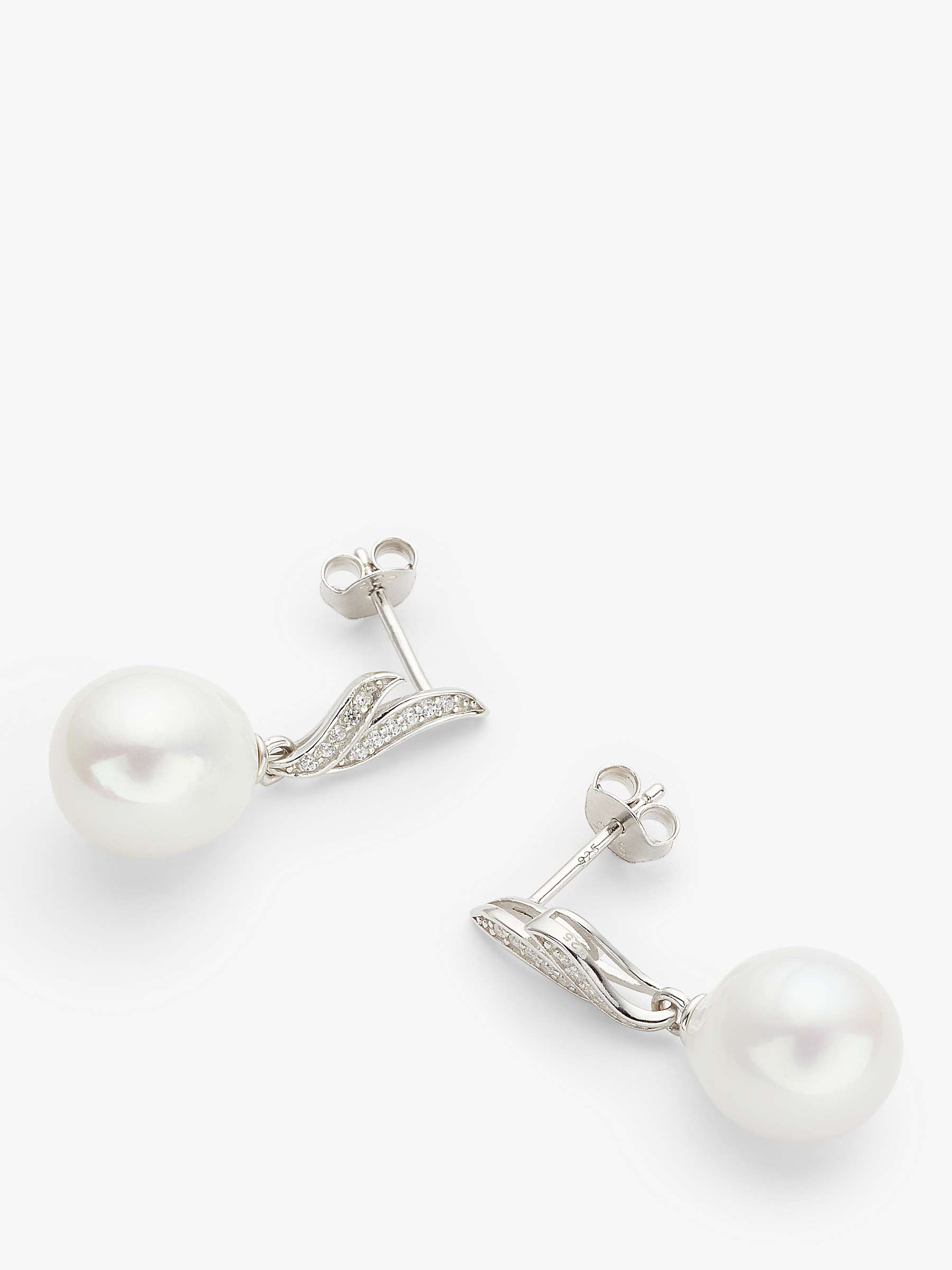 Buy Lido Cubic Zirconia Freshwater Pearl Double Leaf Stud Earrings, White/Silver Online at johnlewis.com