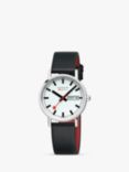 Mondaine A667.30314.11SBBV Unisex SBB Classic Day Date Vegan Leather Strap Watch, Black/White
