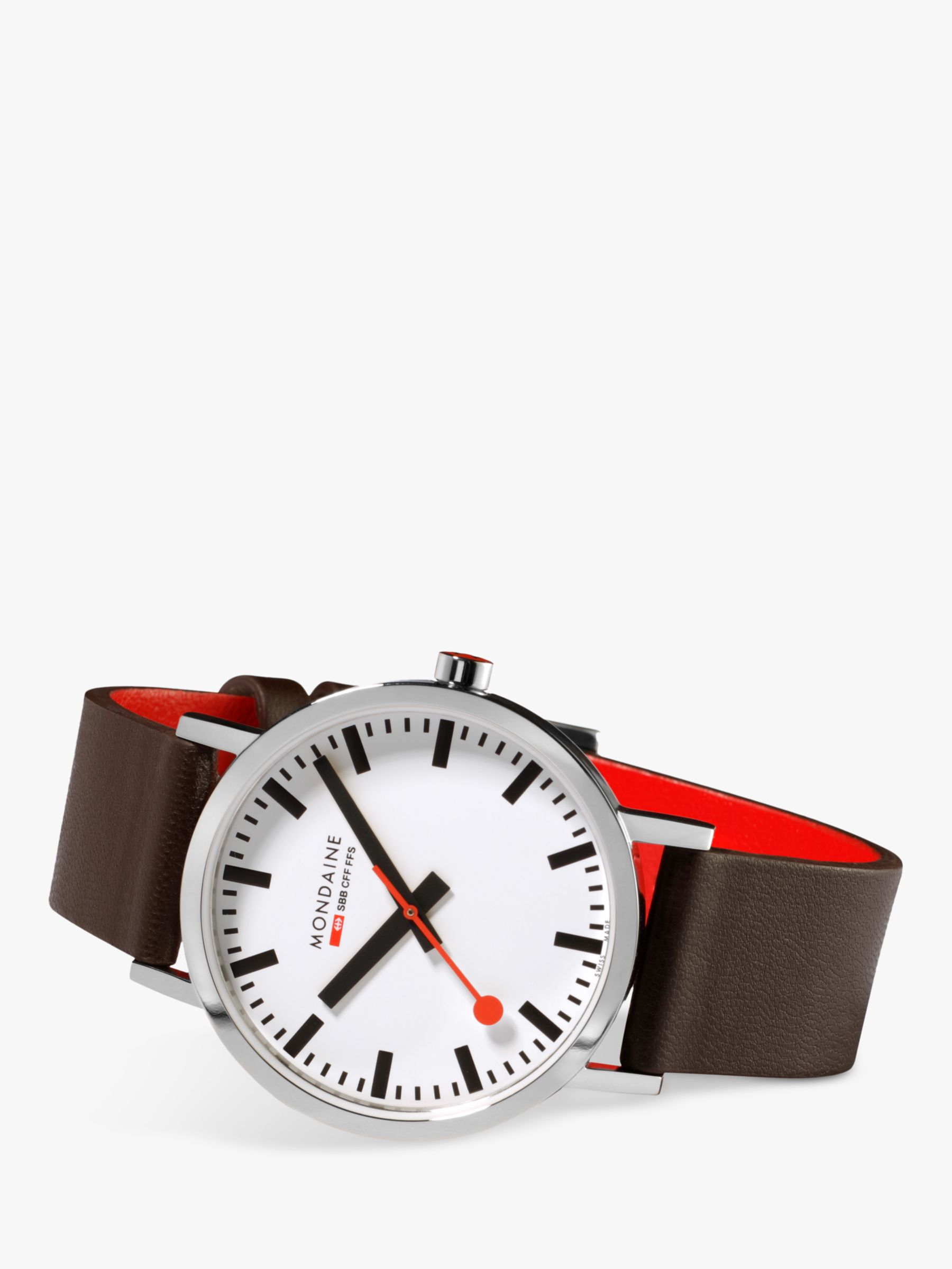 Buy Mondaine A660.30360.11SBGV Men's SBB Classic Vegan Leather Strap Watch, Brown/White Online at johnlewis.com