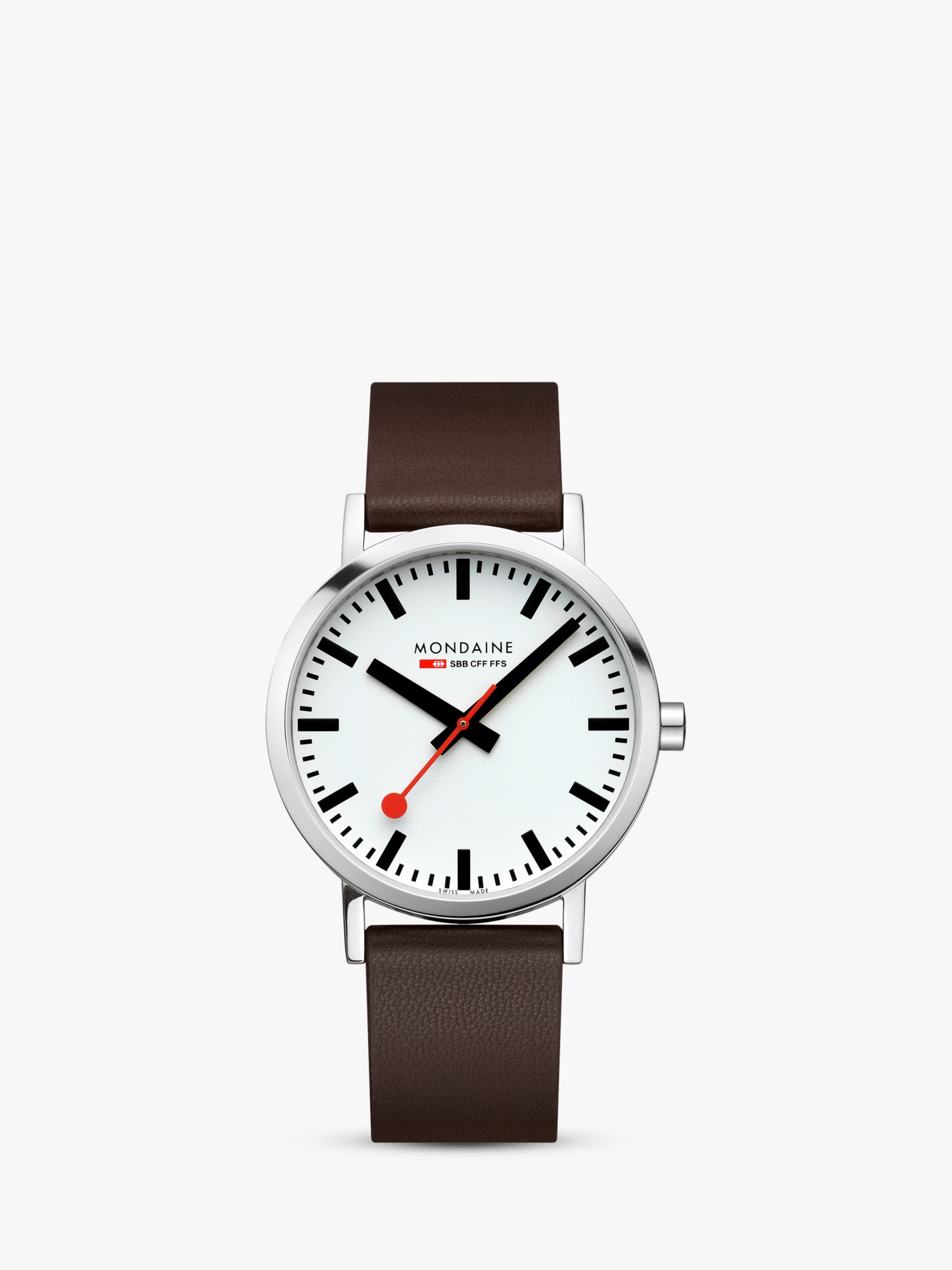 Buy Mondaine A660.30360.11SBGV Men's SBB Classic Vegan Leather Strap Watch, Brown/White Online at johnlewis.com