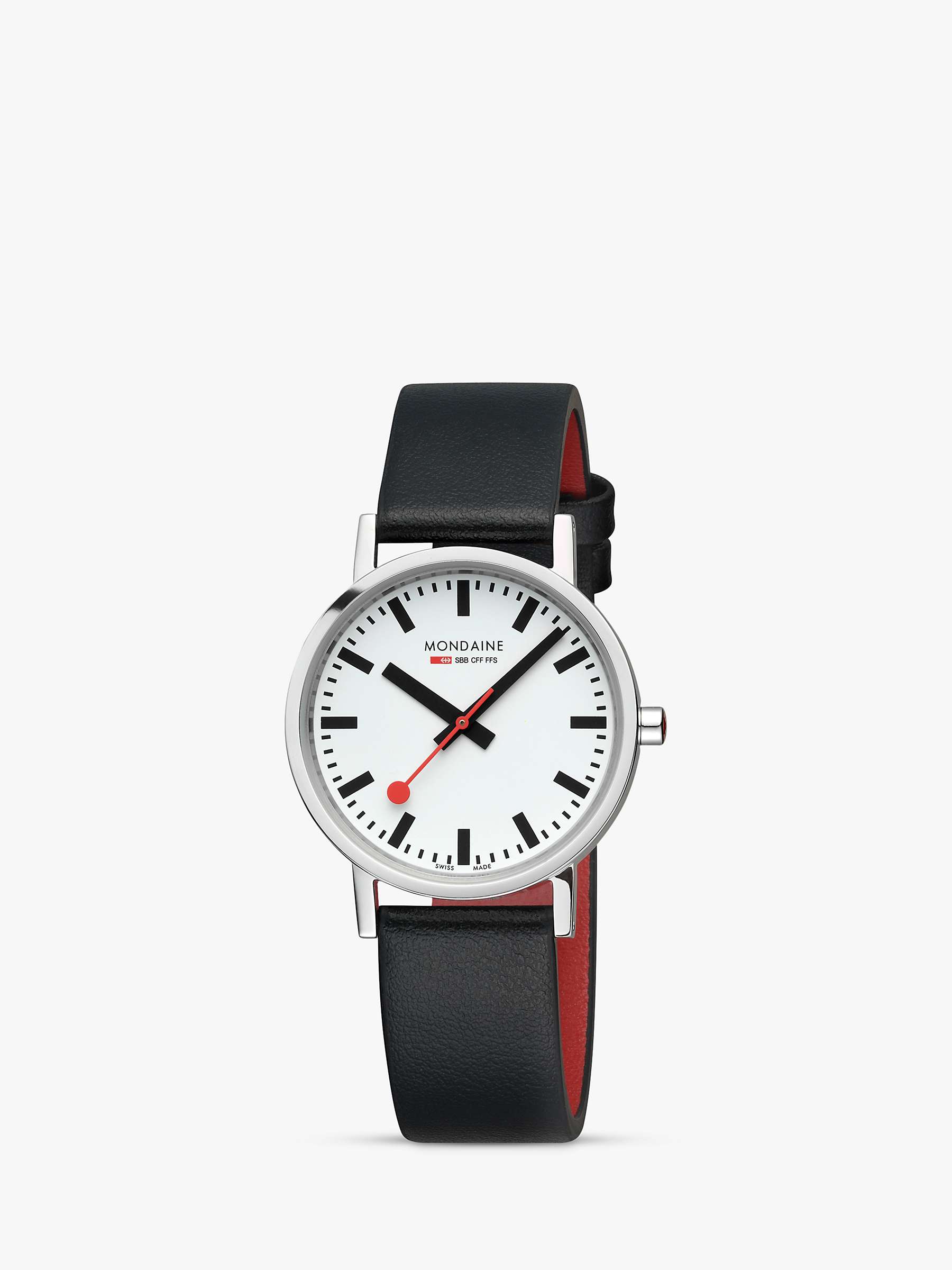 Buy Mondaine A660.30314.11SBBV Unisex SBB Classic Vegan Leather Strap Watch, Black/White Online at johnlewis.com