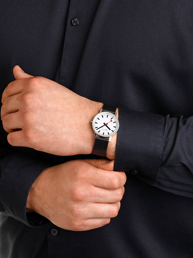 Mondaine A660.30314.11SBBV Unisex SBB Classic Vegan Leather Strap Watch, Black/White