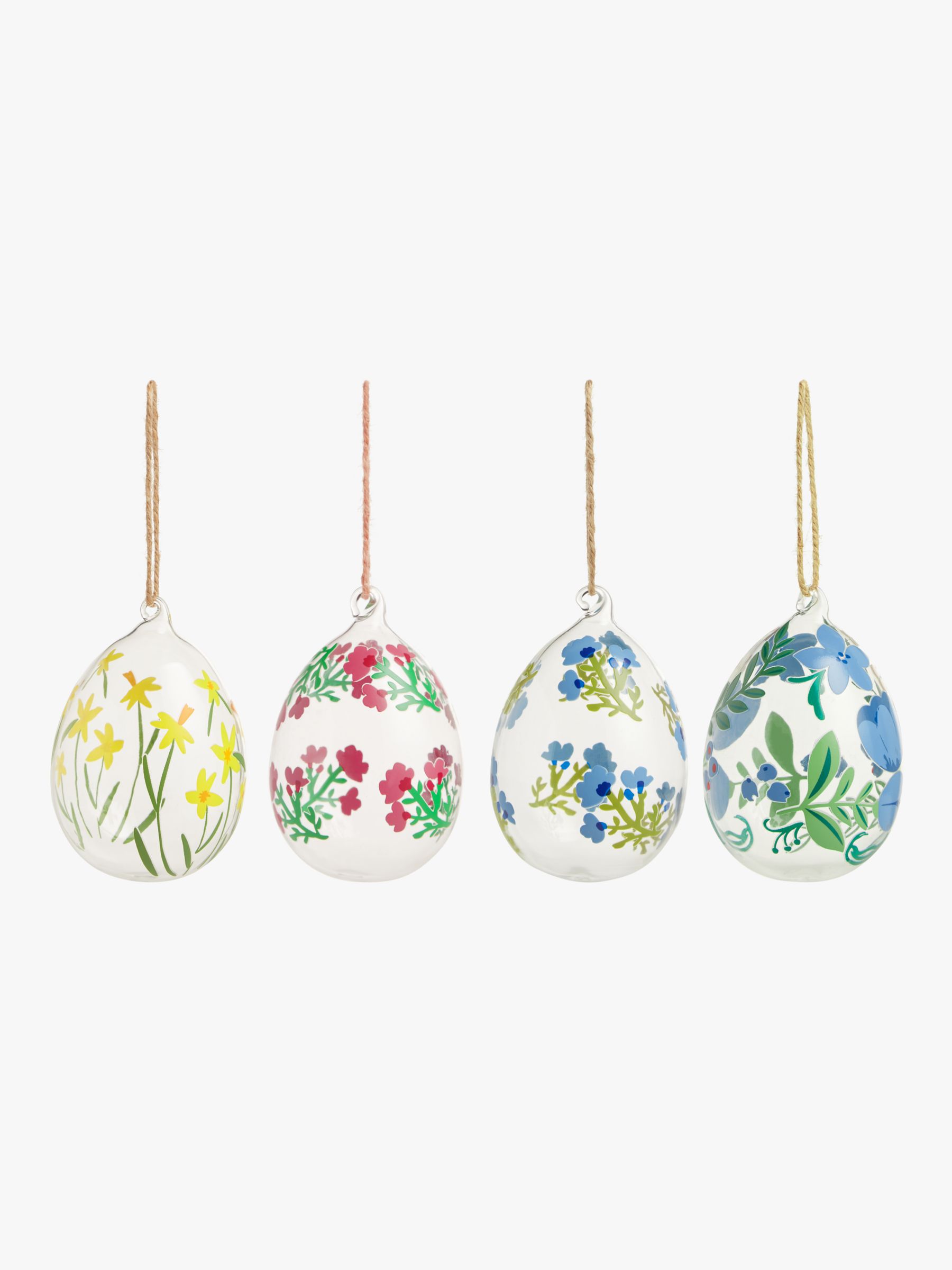John Lewis Floral Glass Hand Painted Egg Hanging Decoration, Pack of 4