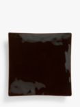 John Lewis Glossy Glaze Stoneware Square Plate, 25cm, Dark Brown