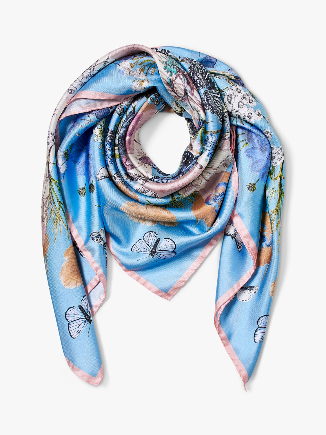 Aspinal of London Botanical A Silk Square Scarf, Azure