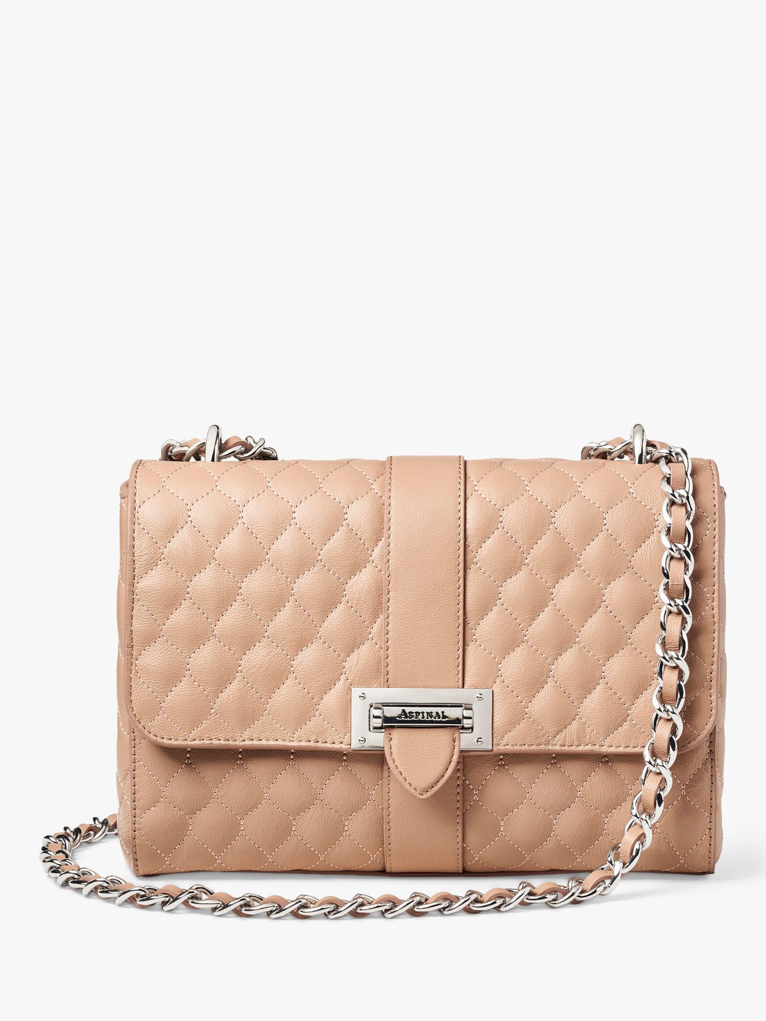 Aspinal of London Lottie Large Quilted Pebble Leather Shoulder Bag, Soft  Taupe at John Lewis & Partners
