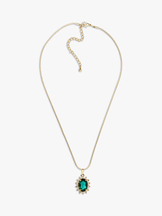 Eclectica Vintage 18ct Gold Plated Swarovski Crystal Radial Pendant Necklace, Gold/Emerald