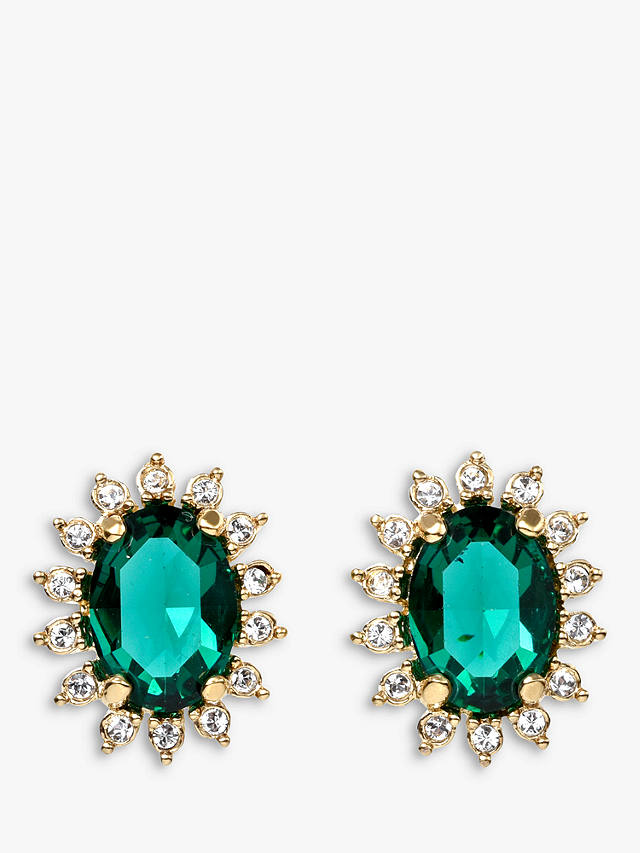 Eclectica Vintage Swarovski Crystal Radial Clip-On Earrings, Dated Circa 1980s, Gold/Emerald