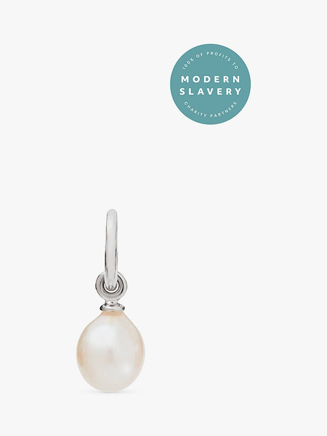 Recognised Freedom Pearl Popon Pendant Charm, Silver/White