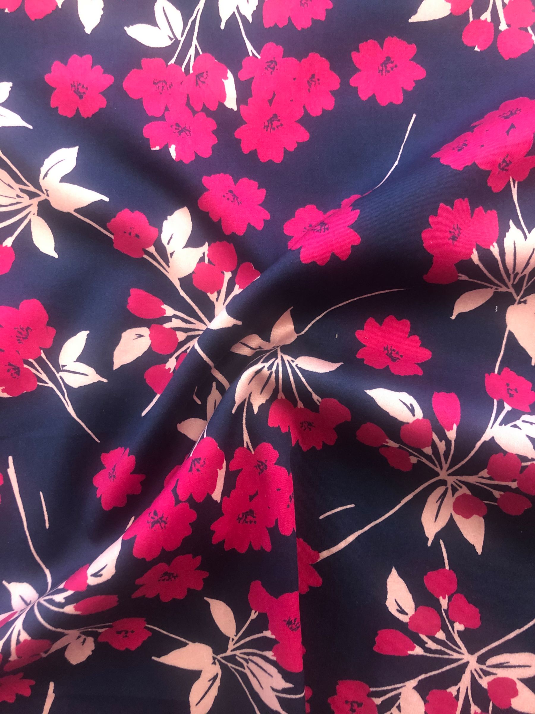 John Kaldor Lizzano Floral Cotton Sateen Fabric, Red / Navy