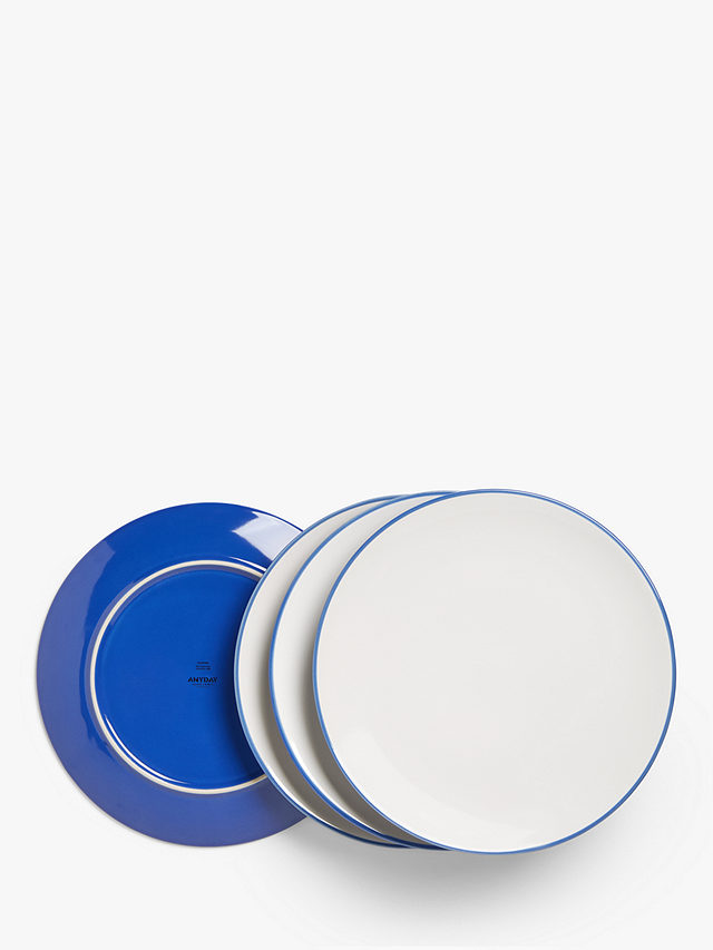 John Lewis ANYDAY Two Tone Stoneware Dinner Plates, Set of 4, 26cm, Cobalt Blue
