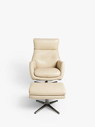 Ease Range, John Lewis Ease Leather Recliner Armchair and Footstool, Stone Leather