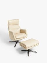 John Lewis Ease Leather Recliner Armchair and Footstool, Stone Leather