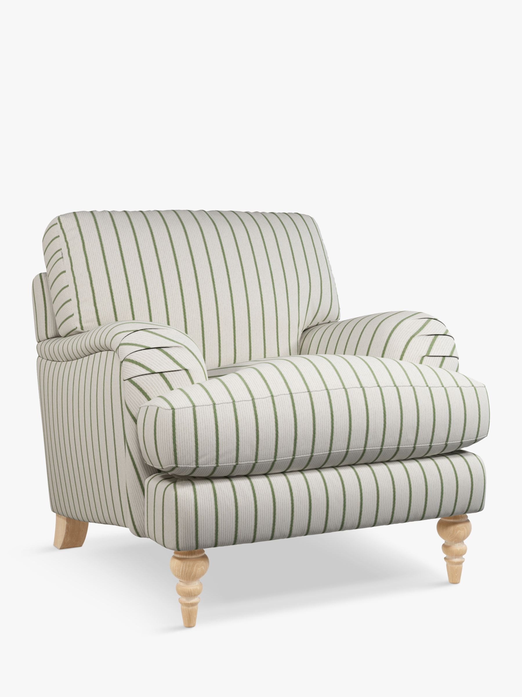 Otley Range, John Lewis Otley Armchair, Light Leg, Easy Clean Ticking Stripe Green