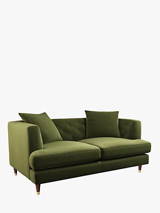 Chester Range, John Lewis Chester Medium 2 Seater Sofa, Dark Leg, Smooth Velvet Olive Green