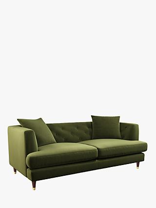 Chester Range, John Lewis Chester Large 3 Seater Sofa, Dark Leg, Smooth Velvet Olive Green