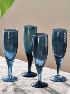 Nkuku Yala Champagne Glass, Set of 4, 210ml, Indigo