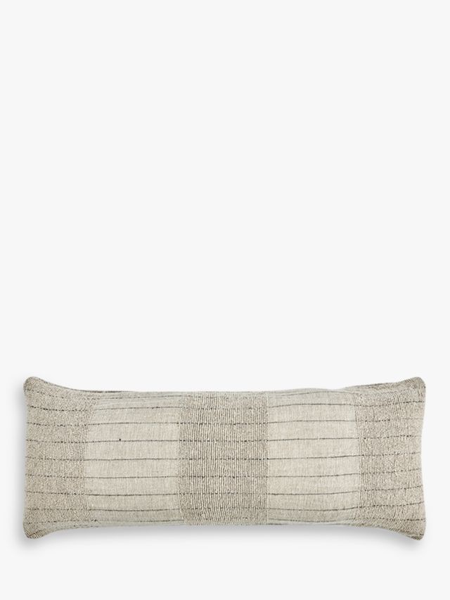 Mayla Linen/Cotton Long Lumbar Cushion - Natural/Black