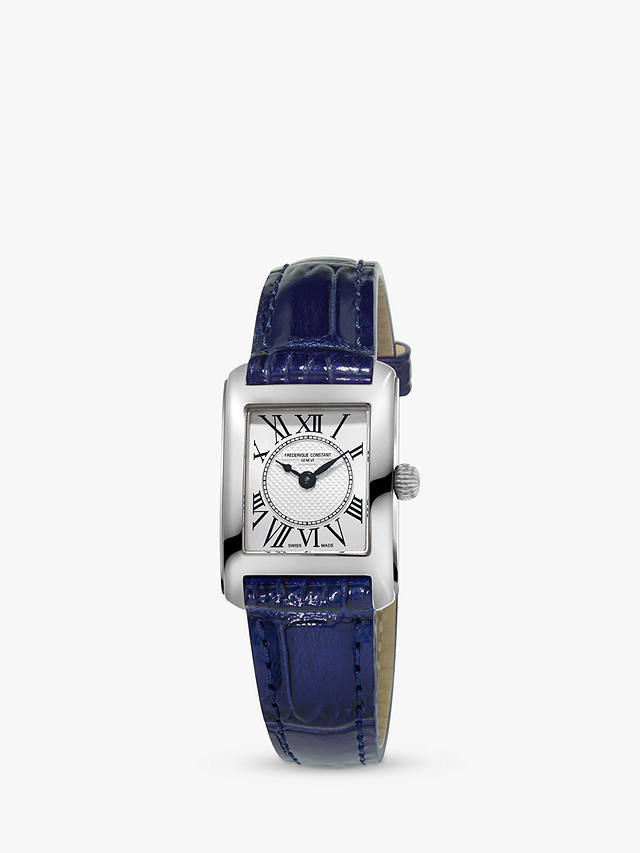 Frederique Constant FC-200MC16 Women's Carrée Leather Strap Watch, Blue/White