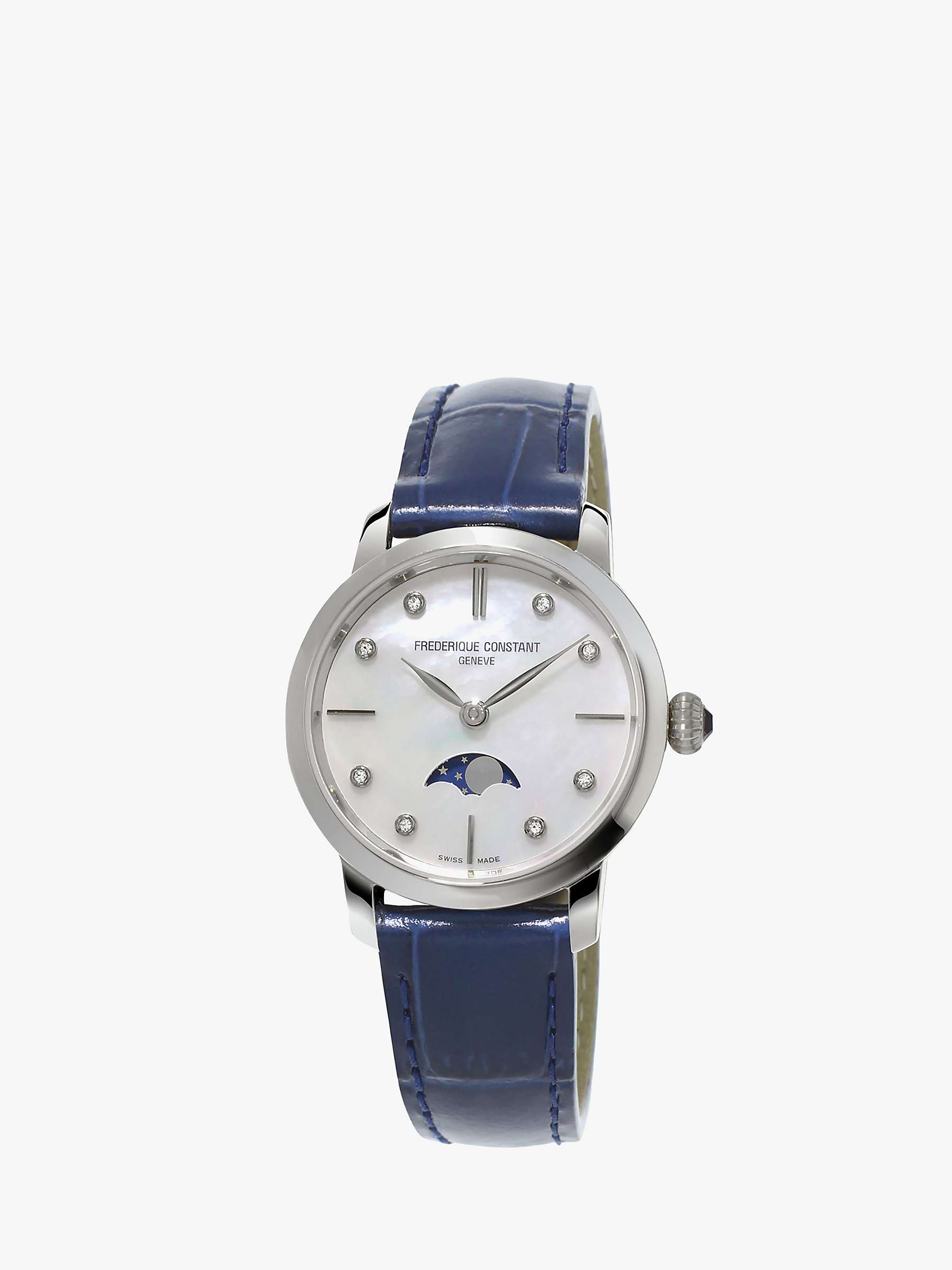 Buy Frédérique Constant FC-206MPWD1S6 Women's Moonphase Diamond Leather Strap Watch, Blue/Mother of Pearl Online at johnlewis.com
