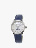 Frédérique Constant FC-206MPWD1S6 Women's Moonphase Diamond Leather Strap Watch, Blue/Mother of Pearl