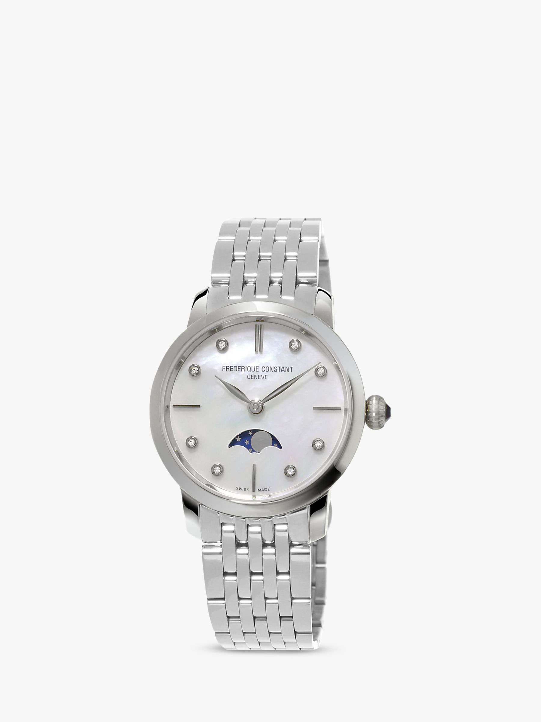 Buy Frederique Constant FC-206MPWD1S6B Women's Moonphase Diamond Bracelet Strap Watch, Silver/Mother Of Pearl Online at johnlewis.com