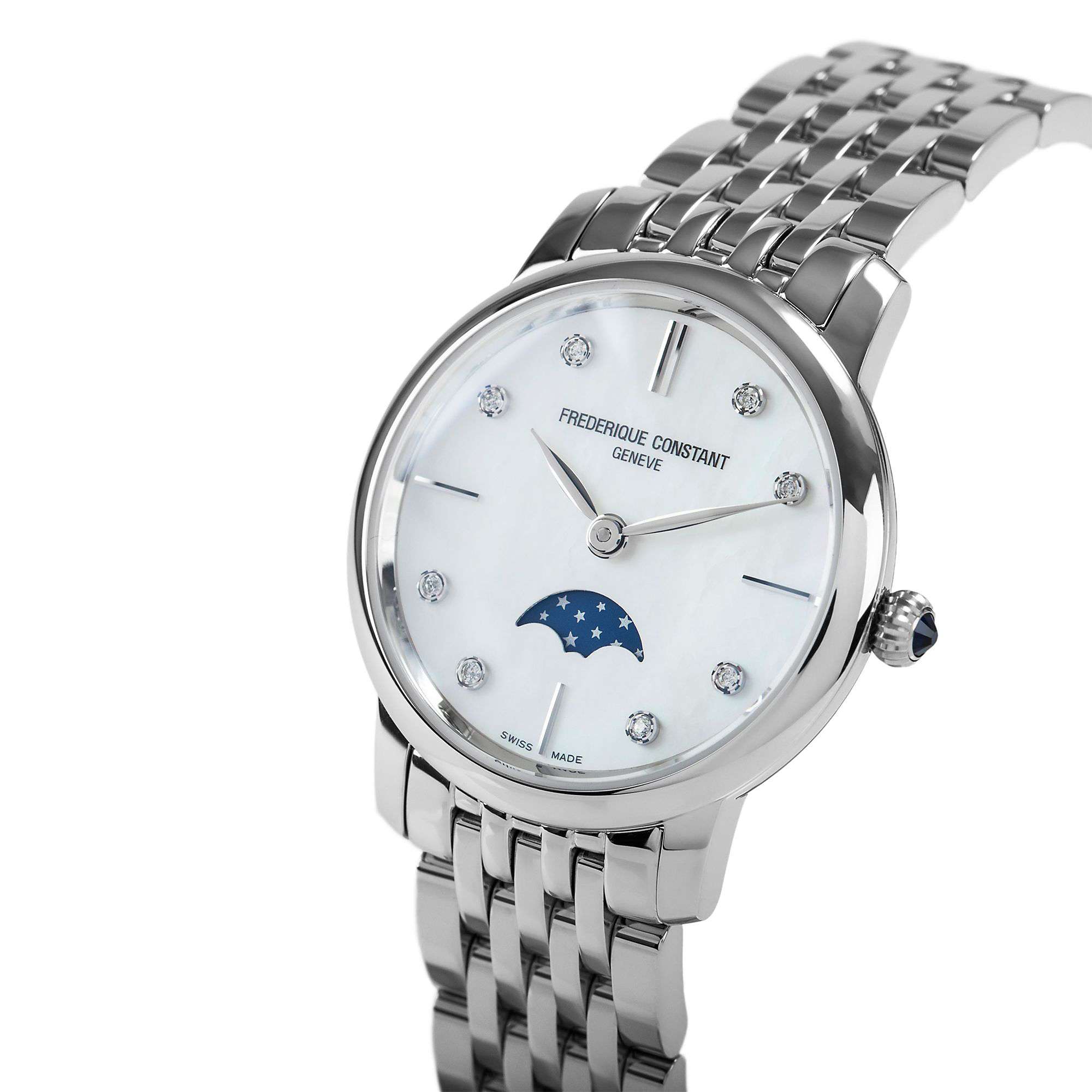 Buy Frederique Constant FC-206MPWD1S6B Women's Moonphase Diamond Bracelet Strap Watch, Silver/Mother Of Pearl Online at johnlewis.com