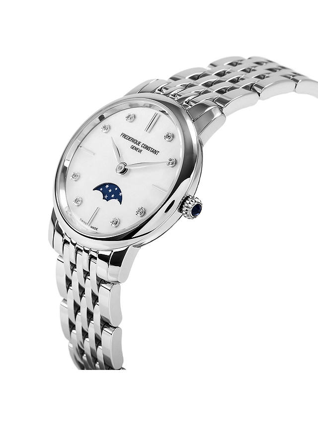 Frederique Constant FC-206MPWD1S6B Women's Moonphase Diamond Bracelet Strap Watch, Silver/Mother Of Pearl