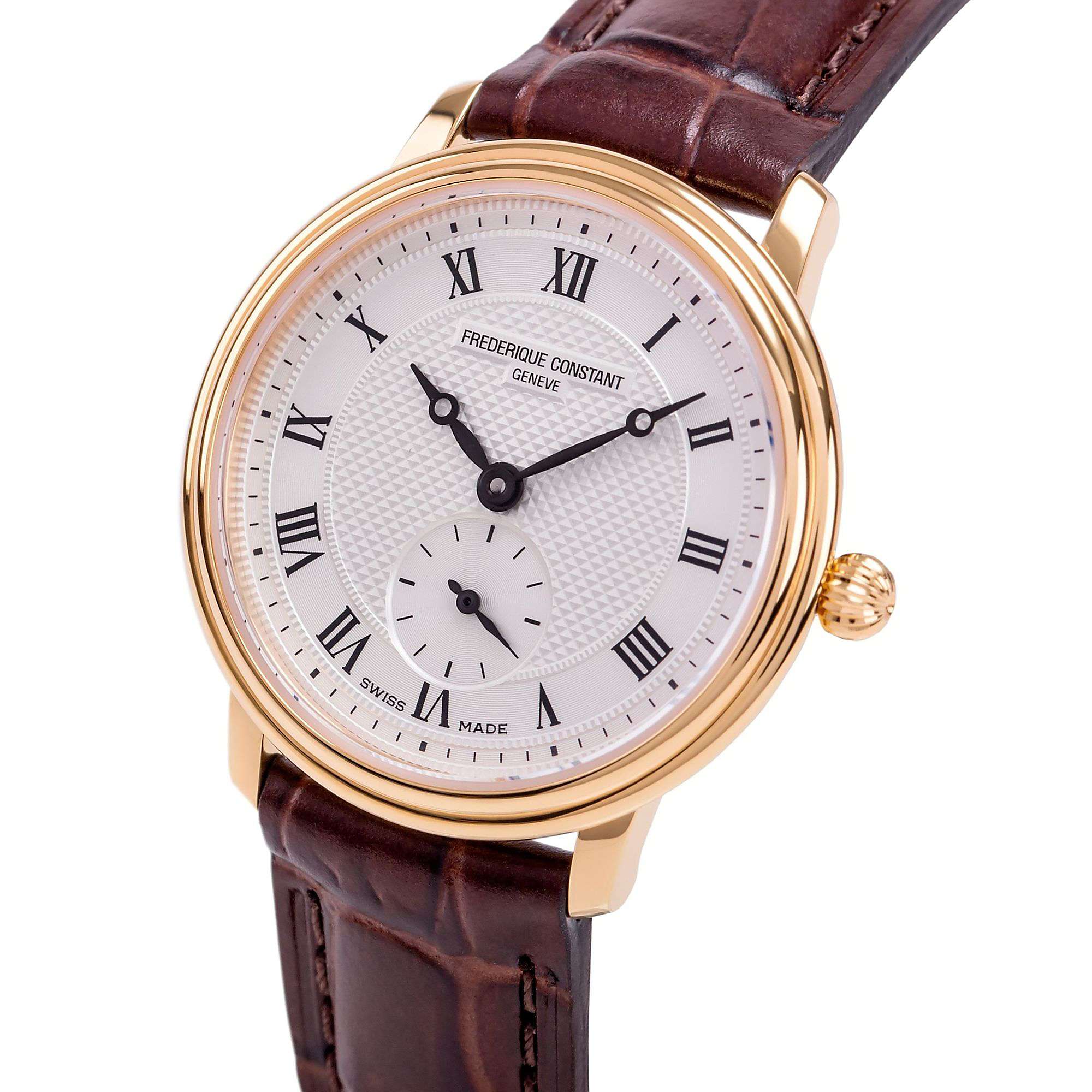 Buy Frederique Constant FC-235M1S5 Women's Slimline Leather Strap Watch, Brown/White Online at johnlewis.com