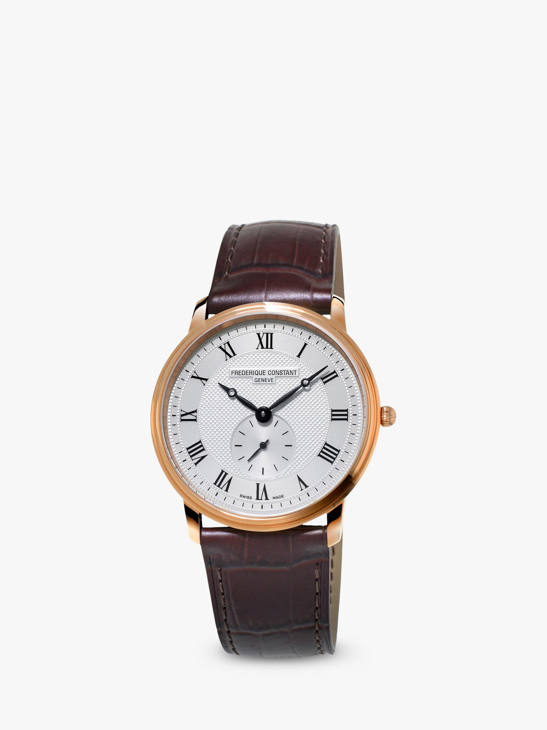 Frederique Constant FC-235M4S4 Men's Slimline Leather Strap Watch, Brown/White