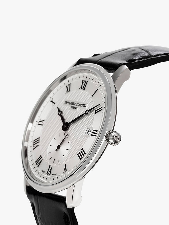 Frederique Constant FC-245M5S6 Men's Slimline Date Leather Strap Watch, Black/White