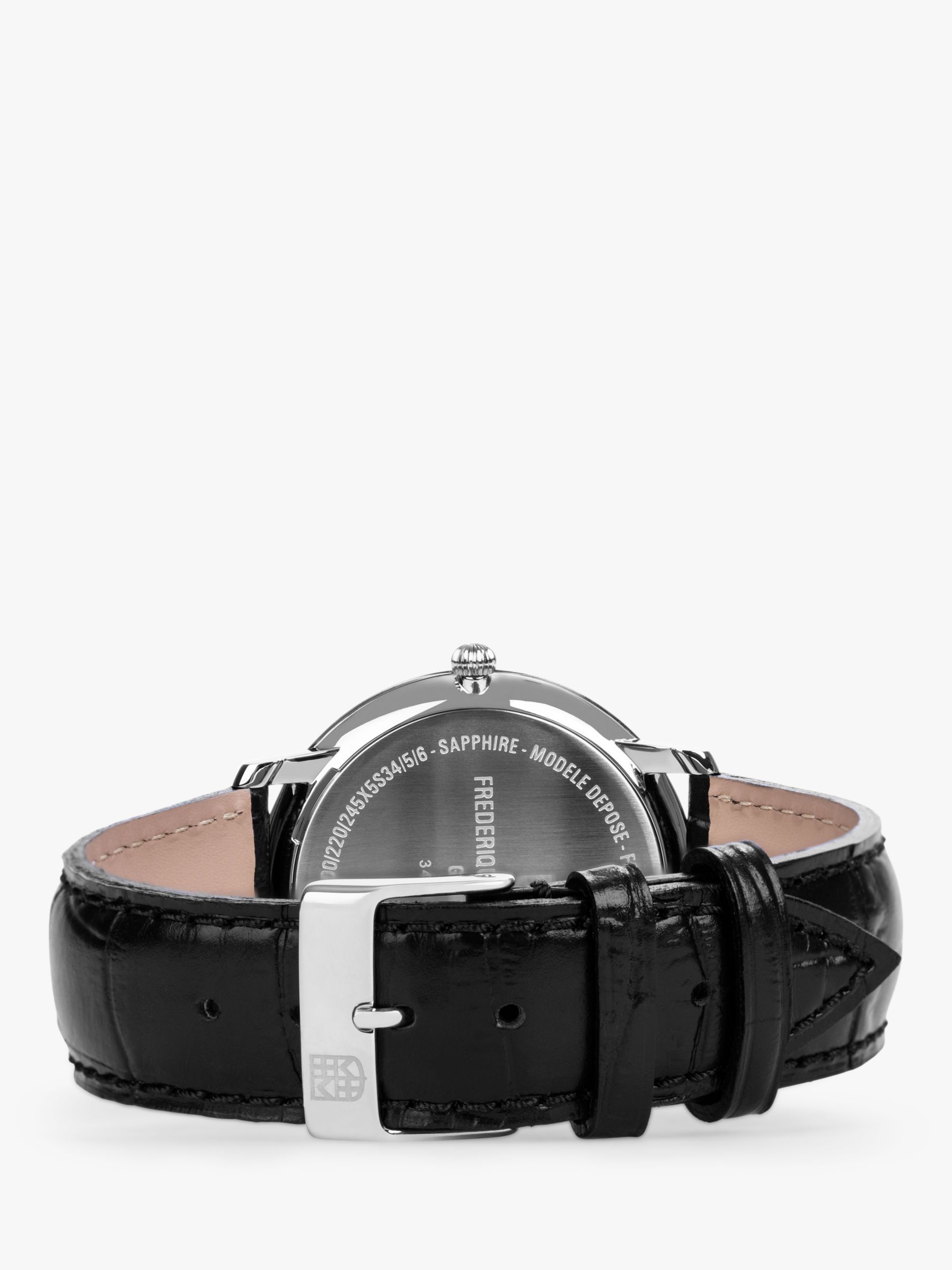 Frederique Constant FC-245M5S6 Men's Slimline Date Leather Strap Watch, Black/White