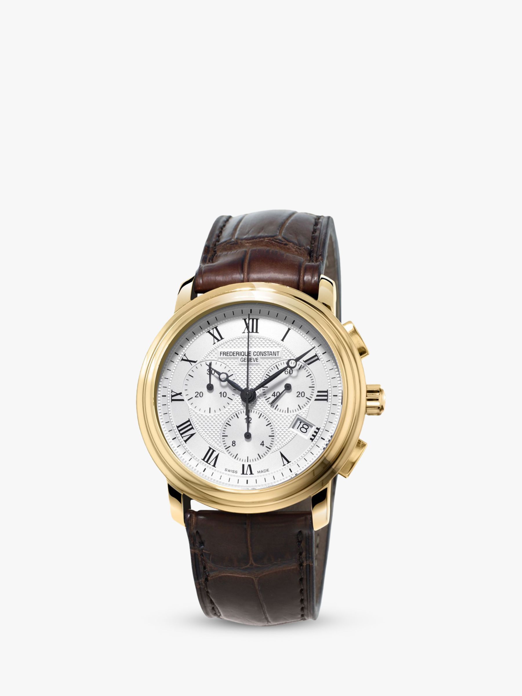Buy Frederique Constant FC-292MC4P5 Men's Classics Chronograph Leather Strap Watch, Brown/White Online at johnlewis.com
