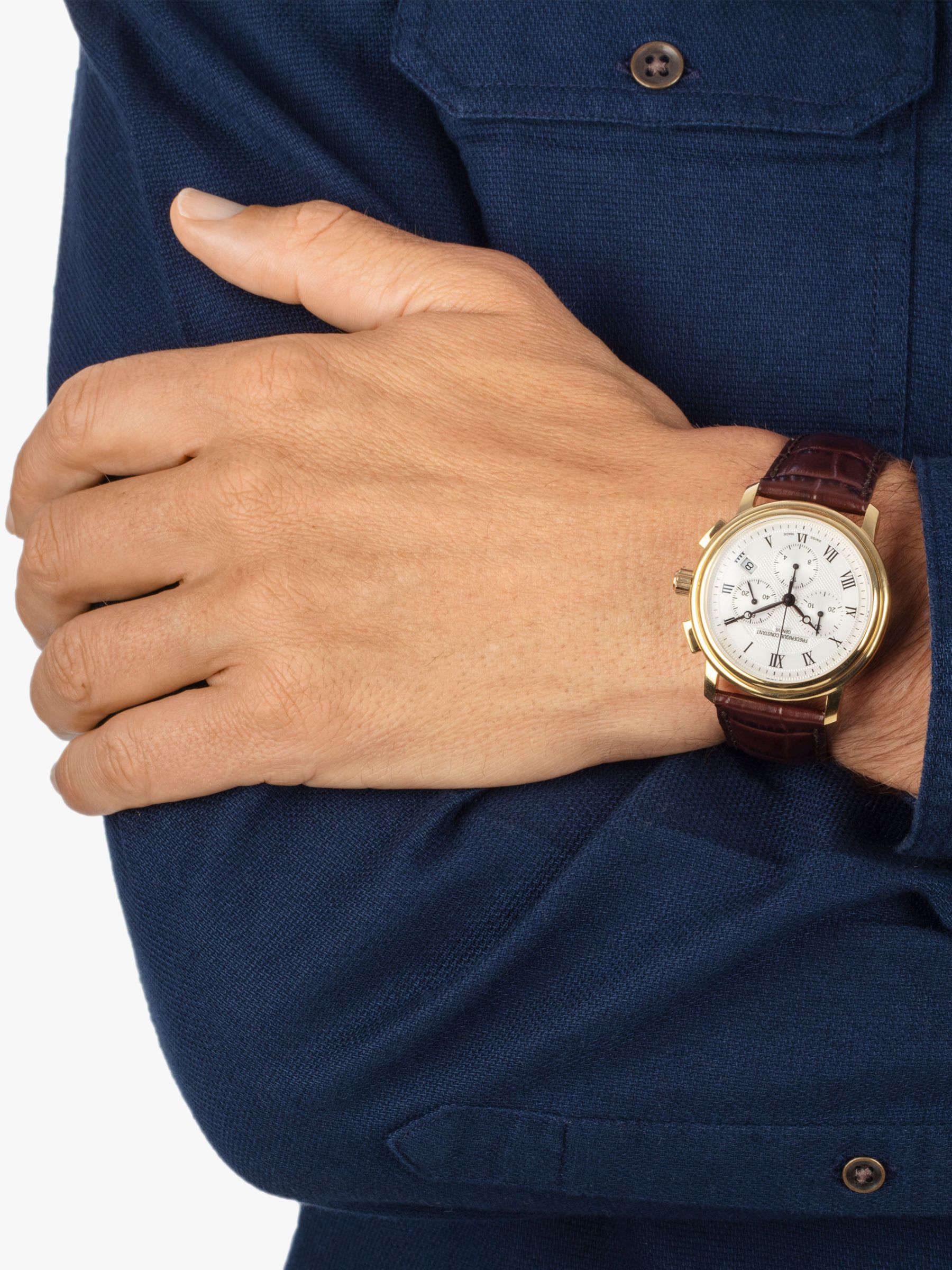 Buy Frederique Constant FC-292MC4P5 Men's Classics Chronograph Leather Strap Watch, Brown/White Online at johnlewis.com