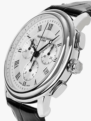 Frederique Constant FC-292MC4P6 Men's Classics Chronograph Date Leather Strap Watch, Black/Silver