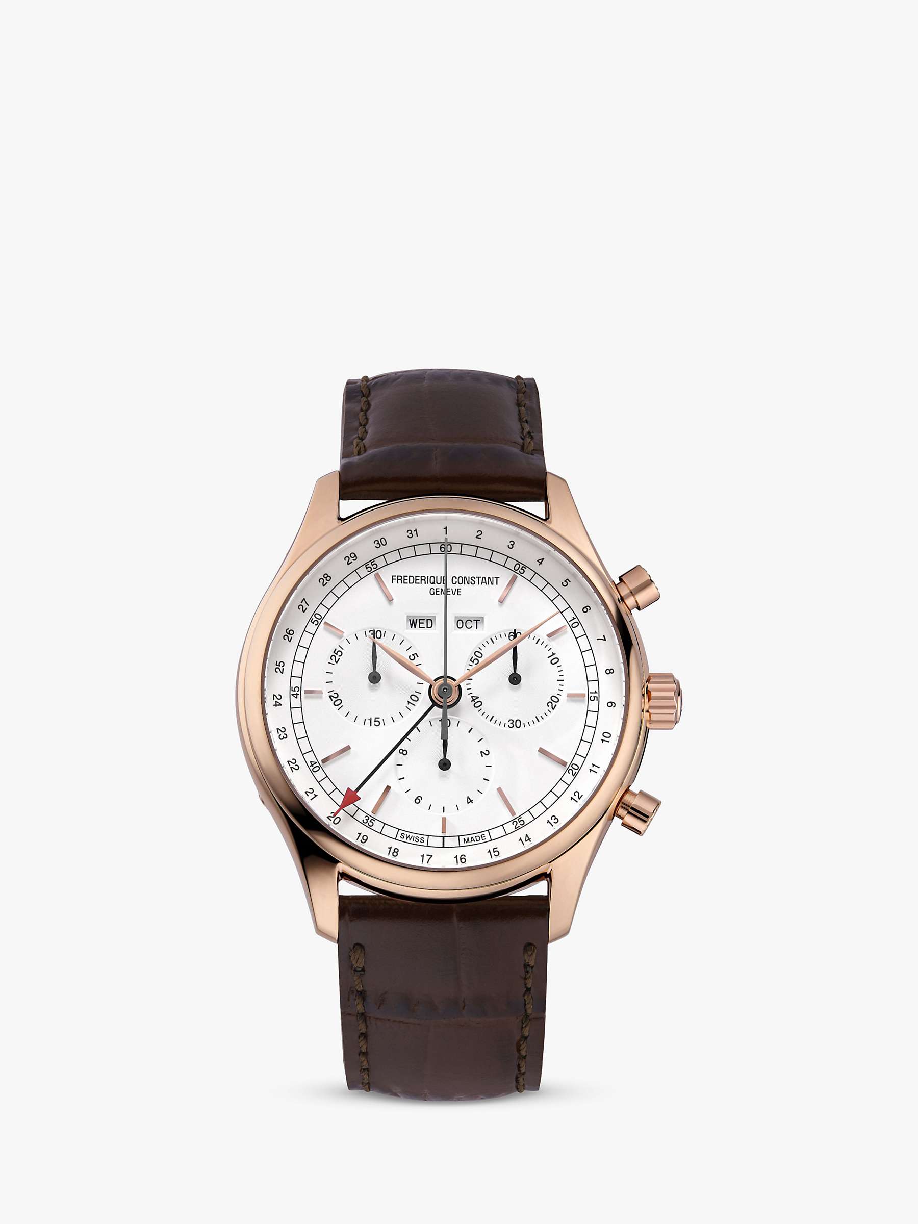 Buy Frederique Constant FC-296SW5B4 Men's Classic Chronograph Leather Strap Watch, Brown/White Online at johnlewis.com