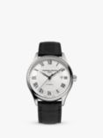 Frederique Constant FC-303MC5B6 Men's Classic Index Automatic Leather Strap Watch, Black/White