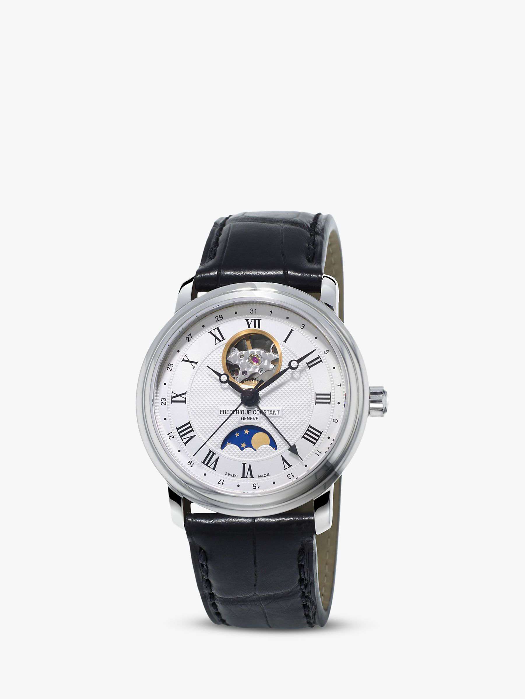 Buy Frederique Constant FC-335MC4P6 Men's Moonphase Leather Strap Watch, Black/White Online at johnlewis.com