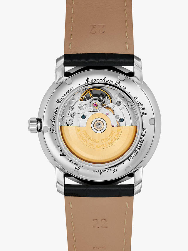 Frederique Constant FC-335MC4P6 Men's Moonphase Leather Strap Watch, Black/White