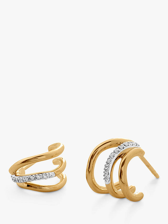 Monica Vinader Riva Triple Wave Diamond Hoop Earrings, Gold
