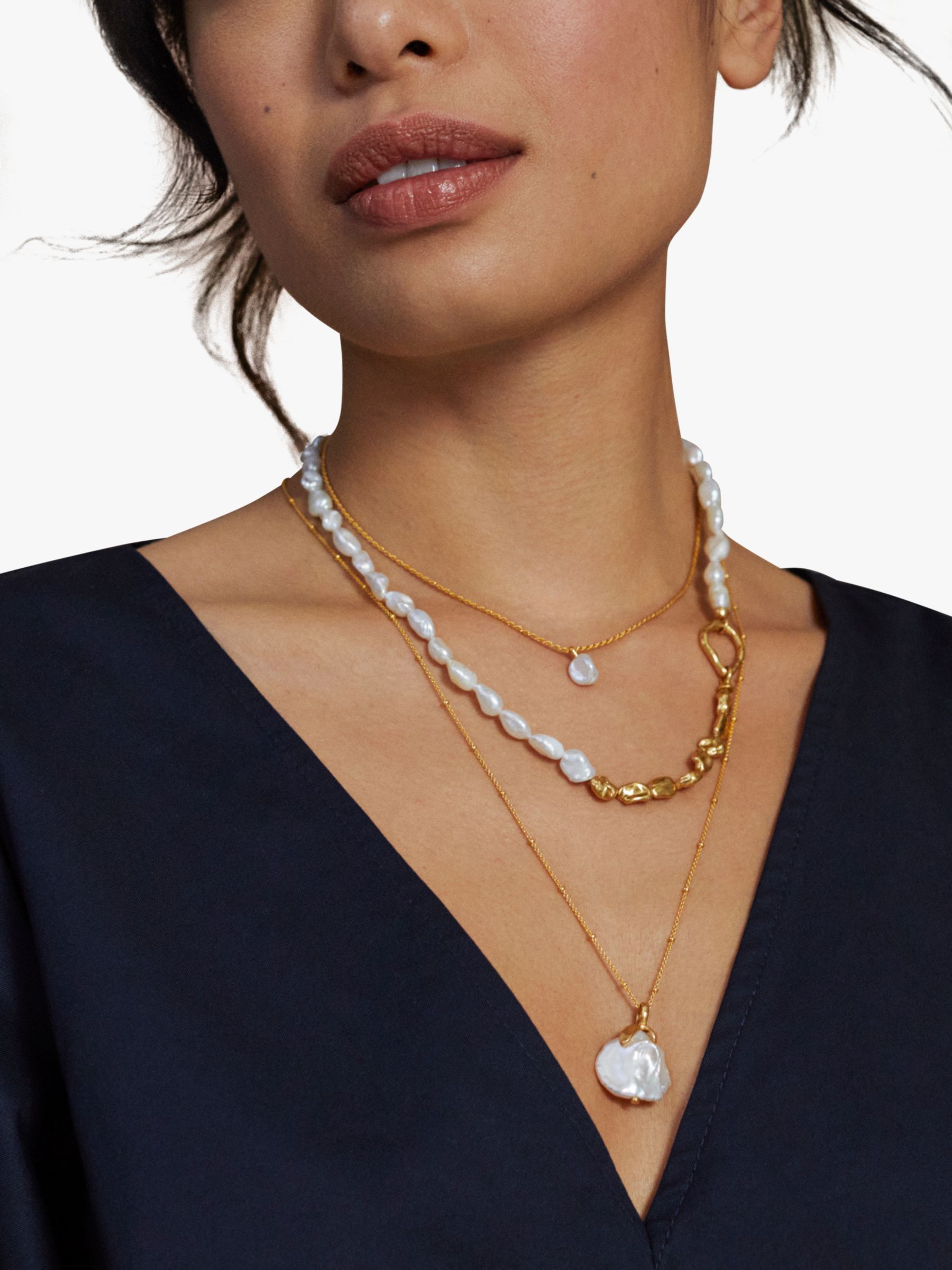 Buy Monica Vinader Molten Keshi Pearl Necklace, Gold/White Online at johnlewis.com