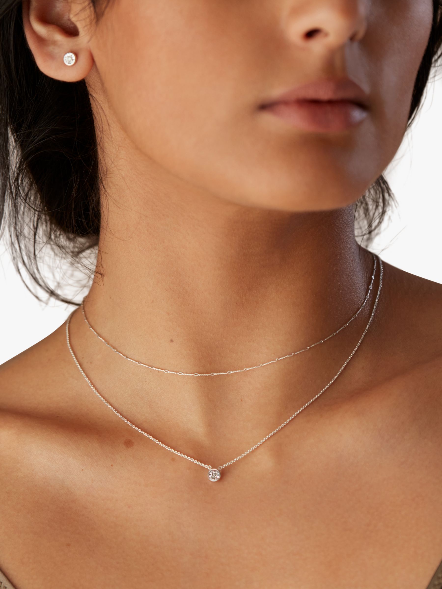 Monica Vinader Diamond Essential Chain Necklace, Silver at John Lewis 