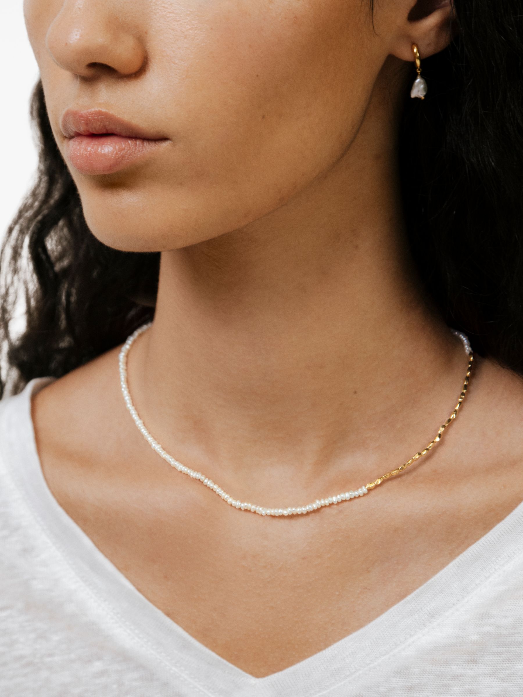 Buy Monica Vinader Mini Nugget Pearl Necklace, Gold/White Online at johnlewis.com