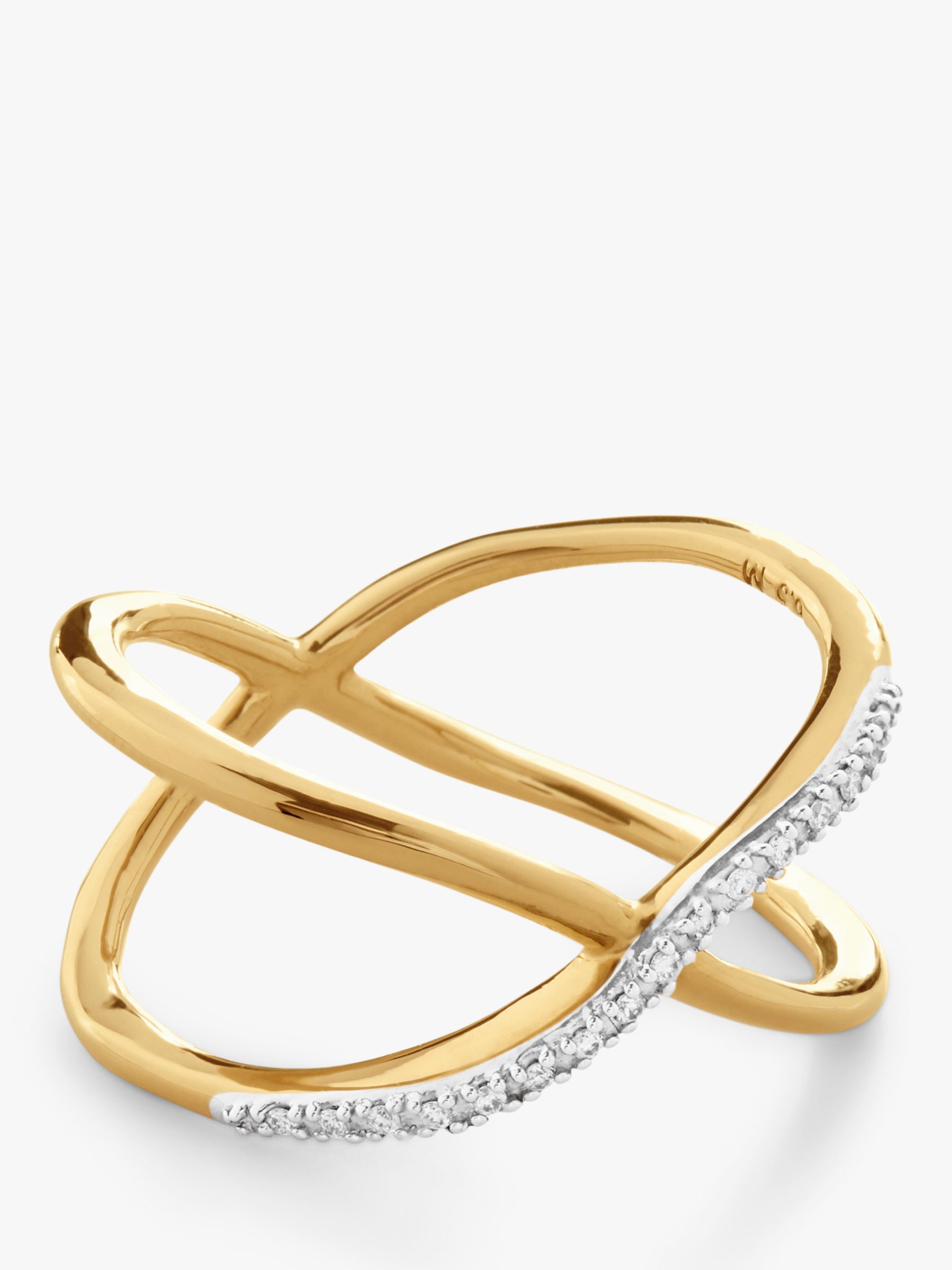 Monica Vinader Kiss Diamond Cross Over Ring, Gold, N