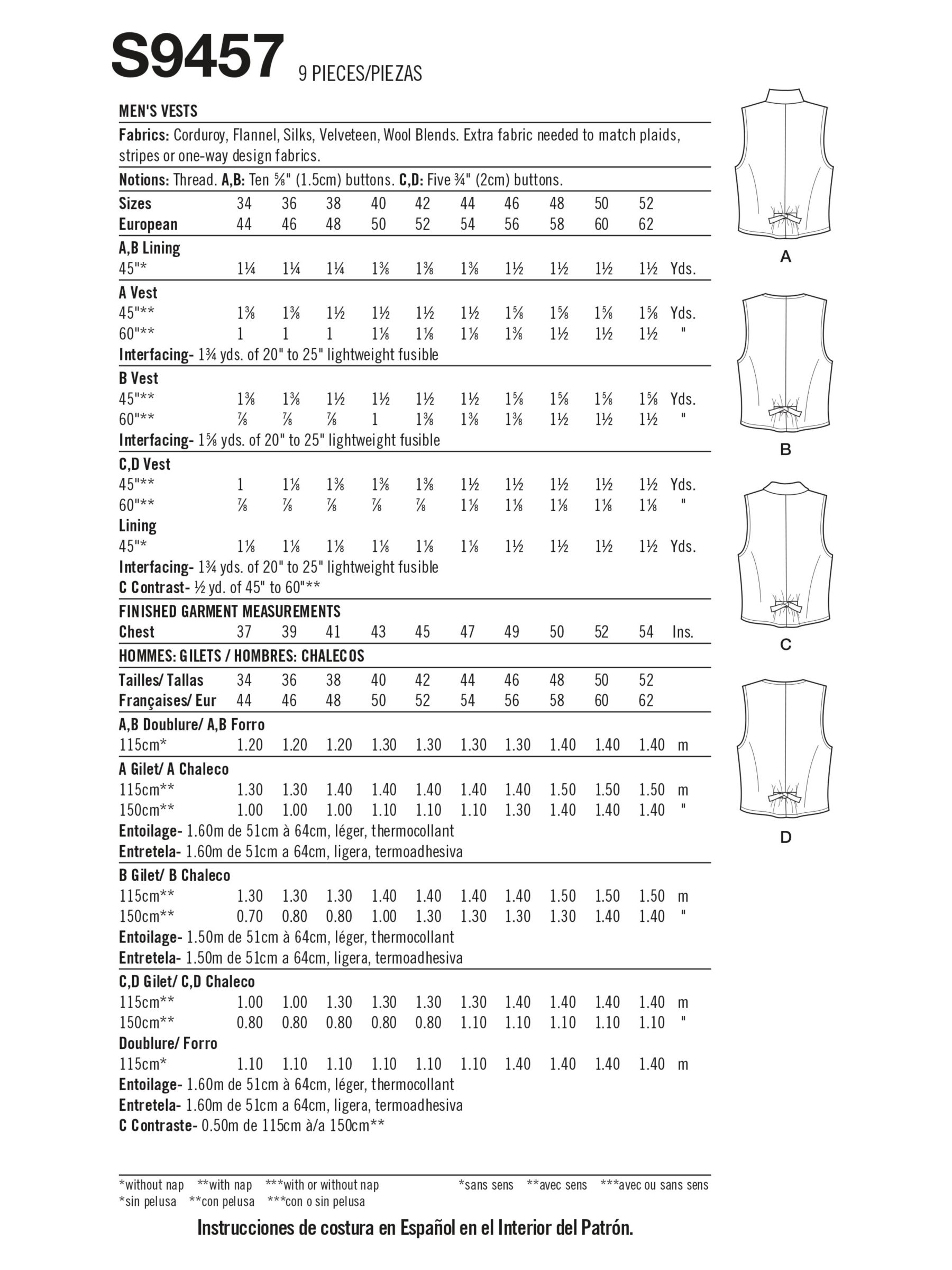 Simplicity Mens Waistcoats Sewing Pattern S9457aa 