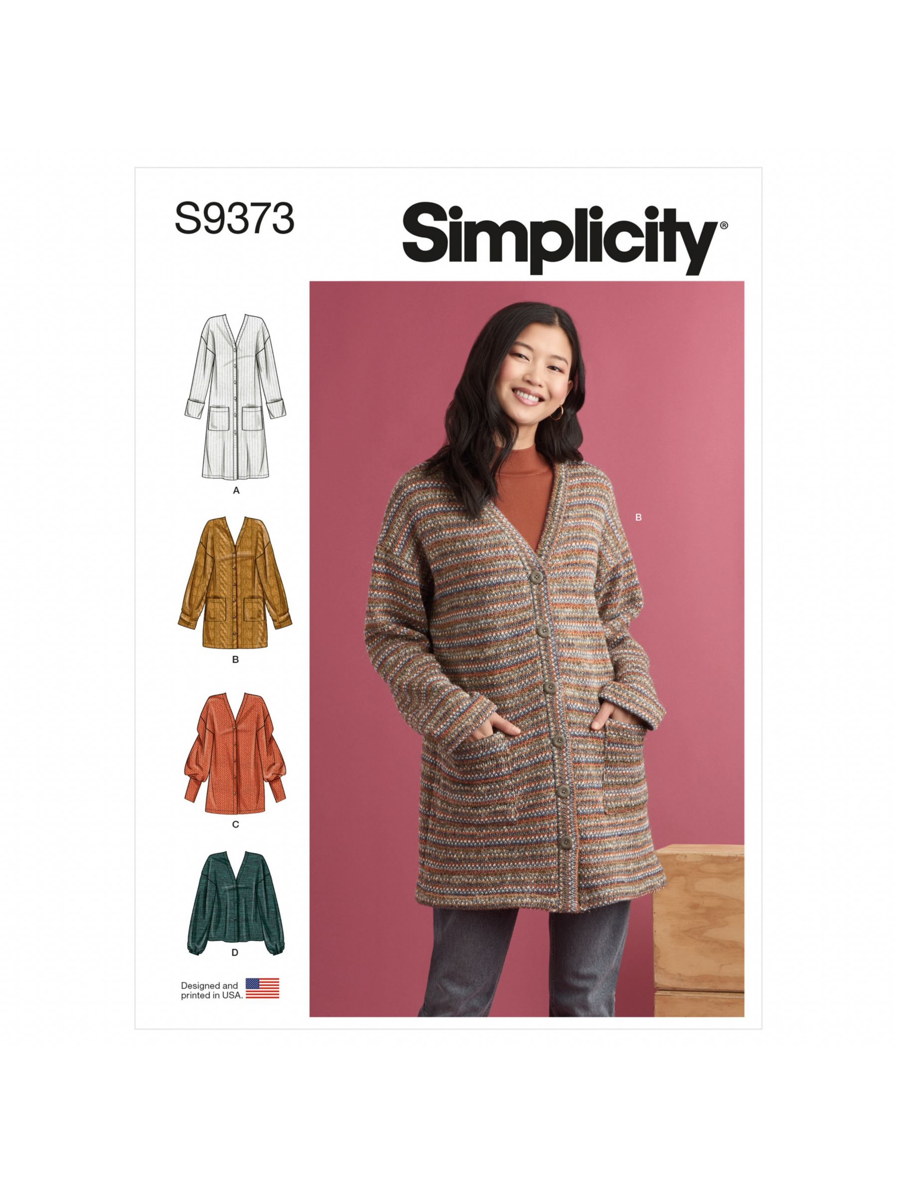 Simplicity Misses' Oversized Knit Cardigans Sewing Pattern, S9373, A