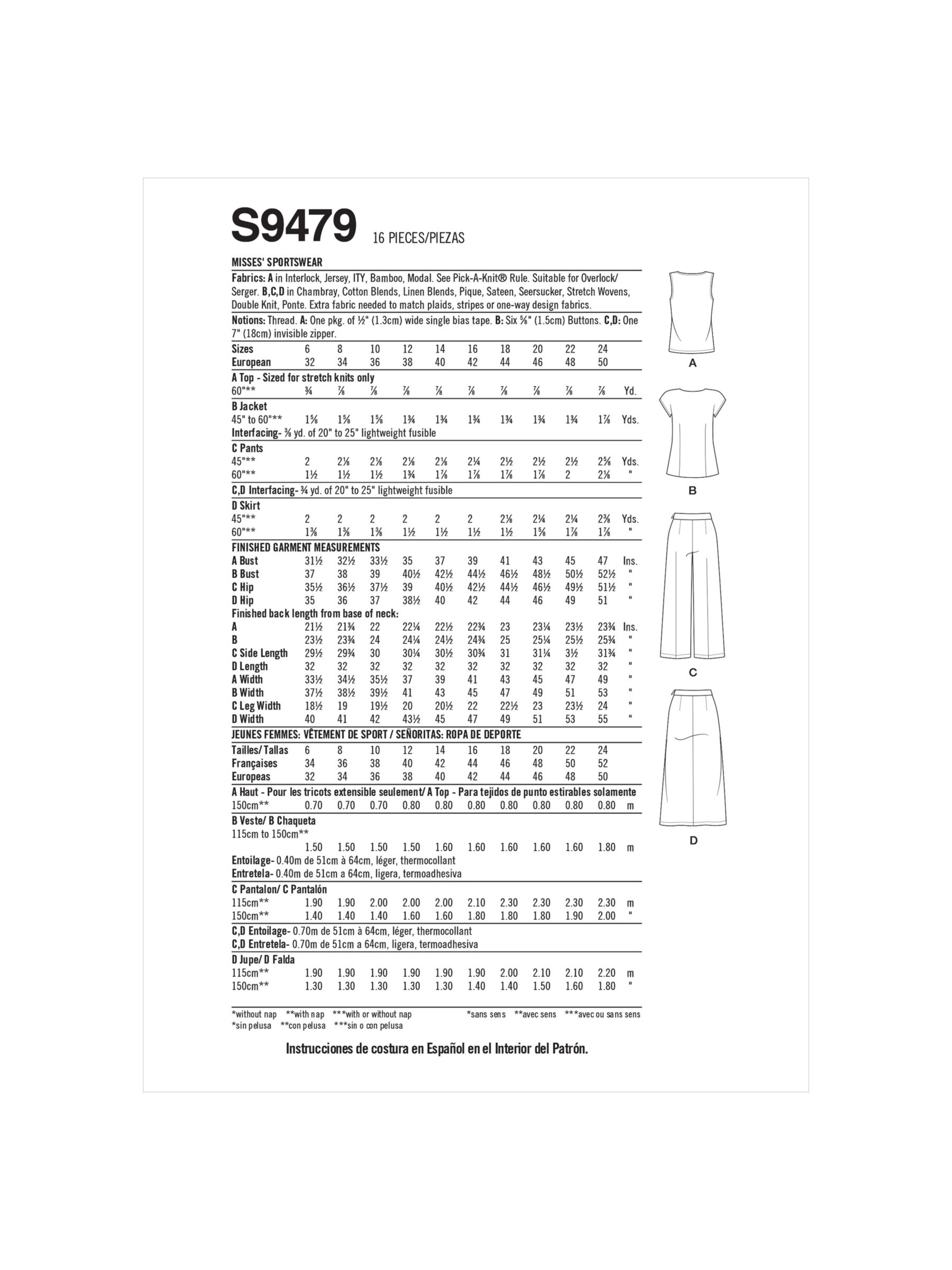 Simplicity Misses' Sportswear Sewing Pattern, S9479, H5