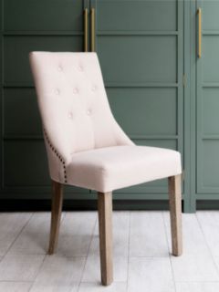 One.World St James Oak Wood Stud Detail Dining Chair, Beige