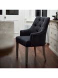 One.World St James Wool & Oak Wood Stud Detail Carver Dining Chair, Charcoal Grey